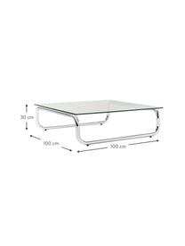Stolik kawowy ze szklanym blatem Antigua, Blat: szkło hartowane, Stelaż: metal powlekany, Transparentny, odcienie chromu, S 100 x G 100 cm