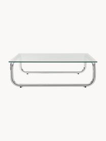 Couchtisch Antigua mit Glasplatte, Tischplatte: Glas, gehärtet, Gestell: Metall, beschichtet, Transparent, Chromfarben, B 100 x T 100 cm