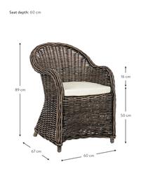 Poltroncina in rattan con cuscino Martin, Rivestimento: cotone, Rattan, nero, bianco, Larg. 60 x Prof. 67 cm