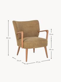 Poltrona lounge in teddy con braccioli Moritz, Seduta: poliestere, Sottostruttura: legno di abete, compensat, Teddy verde oliva, legno chiaro, Larg. 67 x Prof. 74 cm