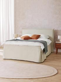 Premium boxspringbed Violet, Matras: 5-zones pocketvering, Poten: massief gelakt berkenhout, Geweven stof lichtbeige, B 180 x L 200 cm, hardheidsgraad H3