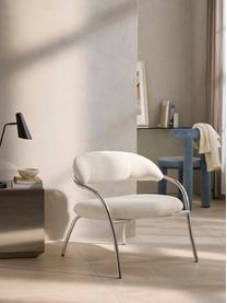 Fauteuil lounge en bouclette Dodo, Bouclette blanc cassé, argenté haute brillance, larg. 74 x prof. 70 cm