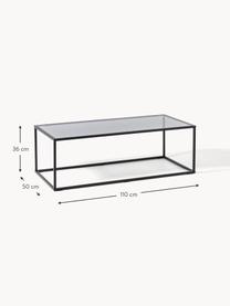 Couchtisch Maya mit Glasplatte, Tischplatte: Sicherheitsglas, Gestell: Metall, pulverbeschichtet, Transparent schwarz getönt, Schwarz matt, B 110 x T 50 cm