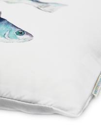 Housse de coussin 45x45 réversible Fish, Tons blanc, bleu, vert, lilas