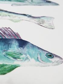 Kussenhoes Fish met motief in aquarellook, 100% polyester, Wit, blauw-, groen-, lilatinten, 45 x 45 cm