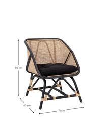 Rotan loungefauteuil Loue in beige/zwart met stoelkussen, Zitvlak: rotan, Frame: rotan, Bekleding: stof, Beige, zwart, 71 x 65 cm