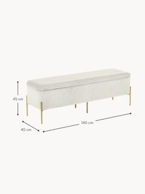 Banc coffre en velours Harper, Velours grège, couleur dorée, larg. 140 x haut. 45 cm