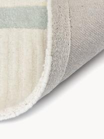 Alfombra artesanal de lana texturizada Pierre, Parte superior: 58% lana, 42% viscosa, Reverso: 100% algodón Las alfombra, Tonos azules, blanco crema, An 200 x L 300 cm (Tamaño L)