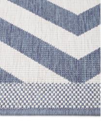 Dubbelzijdig in- & outdoor vloerkleed Palma, met zigzag patroon, Blauw, crèmekleurig, B 200 x L 290 cm (maat L)