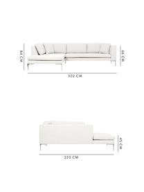 Ecksofa Emma, Bezug: Polyester 100.000 Scheuer, Gestell: Massives Kiefernholz, Füße: Metall, galvanisiert, Webstoff Cremeweiß, Füße Silber, B 302 x T 220 cm