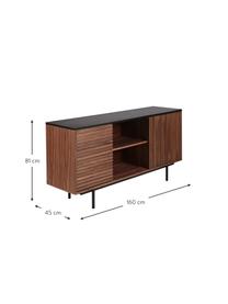 Dressoir Nuance met deuren en groeven decoratie, Frame: MDF met eikenhoutfineer, Poten: gecoat metaal, Bruin, zwart, B 160 x H 81 cm