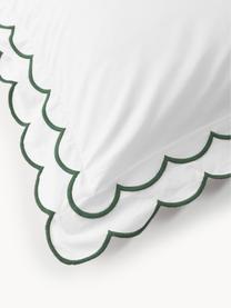 Housse de couette en percale de coton avec ourlet ondulé Atina, Blanc, vert foncé, larg. 200 x long. 200 cm