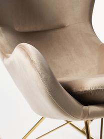 Fluwelen schommelstoel Wing met metalen poten, Bekleding: fluweel (polyester) Met 1, Frame: gegalvaniseerd metaal, Fluweel beige, goudkleurig, B 76 x H 108 cm
