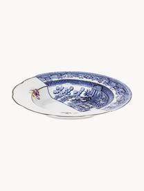 Plato hondo artesanal Hybrid, Porcelana Bone China, Azul, blanco, Ø 25 x Al 4 cm