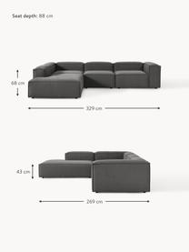 Modulares XL-Ecksofa Lennon, Bezug: 100 % Polyester Der strap, Gestell: Massives Kiefernhol, Sper, Füße: Kunststoff Dieses Produkt, Webstoff Anthrazit, B 329 x T 269 cm, Eckteil rechts