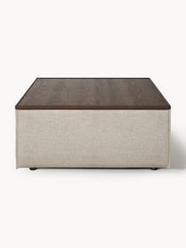 Sofa-Hocker Lennon aus Leinen-Mix mit Stauraum, Bezug: 50 % Viskose, 25 % Leinen, Tablett: Eichenholz, Spannplatte m, Gestell: Spanplatte, mitteldichte , Leinen-Mix Grau, dunkles Eichenholz, B 88 x T 88 cm