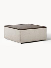 Sofa-Hocker Lennon aus Leinen-Mix mit Stauraum, Bezug: 50 % Viskose, 25 % Leinen, Tablett: Eichenholz, Spannplatte m, Gestell: Spanplatte, mitteldichte , Leinen-Mix Grau, dunkles Eichenholz, B 88 x T 88 cm