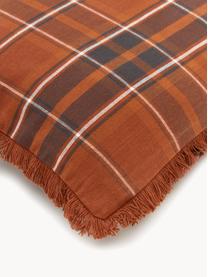 Copricuscino a quadri con frange Stirling, 100% cotone, Terracotta, blu scuro, Larg. 45 x Lung. 45 cm