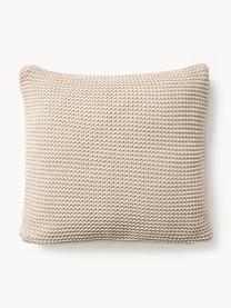 Housse de coussin en tricot de coton bio Adalyn, 100 % coton bio, certifié GOTS, Beige clair, larg. 40 x long. 40 cm