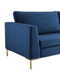 Samt-Sofa Luna (3-Sitzer) in Blau mit Metall-Füssen, Bezug: Samt (Polyester) Der hoch, Gestell: Massives Buchenholz, Samt Blau, Gold, B 230 x T 95 cm