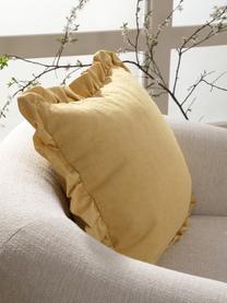 Housse de coussin 45x45 avec volants Camille, 60 % polyester, 25 % coton, 15 % lin, Jaune pâle, larg. 45 x long. 45 cm