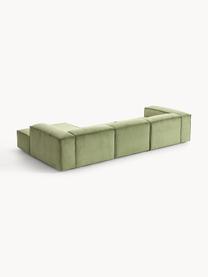 Sofá rinconera modular de pana Lennon, Tapizado: pana (92% poliéster, 8% p, Estructura: madera de pino maciza, ma, Patas: plástico Este producto es, Pana verde oliva, An 327 x F 180 cm, chaise longue izquierda