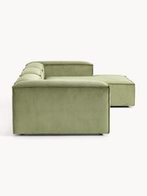 Modulares Ecksofa Lennon aus Cord, Bezug: Cord (92 % Polyester, 8 %, Gestell: Massives Kiefernholz, Spe, Füße: Kunststoff Dieses Produkt, Cord Olivgrün, B 327 x T 180 cm, Eckteil links