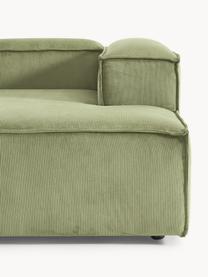 Canapé d'angle modulable en velours côtelé Lennon, Velours côtelé vert olive, larg. 327 x prof. 180 cm, méridienne à gauche