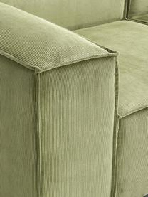 Modulares Ecksofa Lennon aus Cord, Bezug: Cord (92 % Polyester, 8 %, Gestell: Massives Kiefernholz, Spe, Füße: Kunststoff Dieses Produkt, Cord Olivgrün, B 327 x T 180 cm, Eckteil links