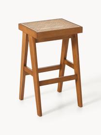 Tabouret de bar en cannage Sissi, Chêne foncé, cannage beige clair, larg. 46 x haut. 75 cm