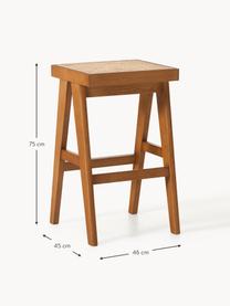 Tabouret de bar en cannage Sissi, Chêne foncé, cannage beige clair, larg. 46 x haut. 75 cm