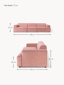 Cord-Sofa Melva (4-Sitzer), Bezug: Cord (92 % Polyester, 8 %, Gestell: Massives Kiefernholz, Spe, Cord Altrosa, B 319 x T 101 cm