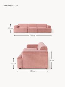 Cord-Sofa Melva (4-Sitzer), Bezug: Cord (92 % Polyester, 8 %, Gestell: Massives Kiefernholz, Spe, Füße: Kunststoff Dieses Produkt, Cord Altrosa, B 319 x T 101 cm