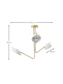 Große Retro-Deckenleuchte Johan, Baldachin: Metall, gebürstet, Goldfarben, Weiß, Ø 75 x H 50 cm
