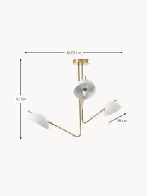 Grosse Retro-Deckenleuchte Johan, Baldachin: Metall, gebürstet, Goldfarben, Weiss, Ø 75 x H 50 cm