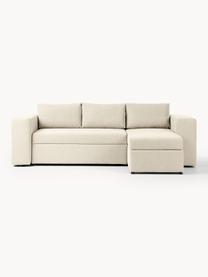 Sofa rozkładana z miejscem do przechowywania Noah (3-osobowa), Tapicerka: poliester Dzięki tkaninie, Nogi: tworzywo sztuczne, Beżowa tkanina, S 269 x G 160 cm, lewostronna