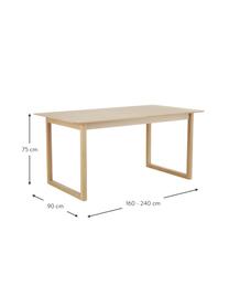 Uitschuifbare eettafel Calla, 160 - 240 x 90 cm, Tafelblad: MDF met eikenhoutfineer, , Poten: massief eikenhout, Licht hout, B 160 tot 240 x D 90 cm