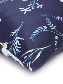 Baumwollsatin-Bettwäsche Marine mit Blumenmotiv, Webart: Satin Baumwollsatin wird , Weiss, Dunkelblau, 135 x 200 cm + 1 Kissen 80 x 80 cm