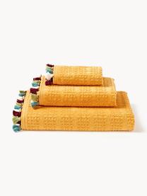 Lot de serviettes de bain en velours avec franges Tallulah, set de tailles variées, Jaune moutarde, multicolore, 4 éléments (2 serviettes de toilette et 2 draps de bain)