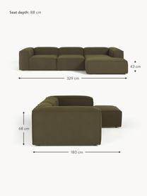 Modulares Ecksofa Lennon aus Bouclé, Bezug: Bouclé (100 % Polyester) , Gestell: Massives Kiefernholz, Spe, Bouclé Olivgrün, B 327 x T 180 cm, Eckteil links