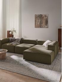 Modulares Ecksofa Lennon aus Bouclé, Bezug: Bouclé (100 % Polyester) , Gestell: Massives Kiefernholz, Spe, Bouclé Olivgrün, B 327 x T 180 cm, Eckteil links