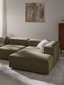 Modulares Ecksofa Lennon aus Bouclé, Bezug: Bouclé (100 % Polyester) , Gestell: Massives Kiefernholz, Spe, Füße: Kunststoff Dieses Produkt, Bouclé Olivgrün, B 327 x T 180 cm, Eckteil links