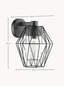 Outdoor wandlamp Canove met glazen lampenkap, Lampenkap: gesatineerd glas, Zwart, B 23 x H 29 cm