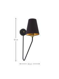 Grote wandlamp Victoria in zwart-goudkleur, Lampenkap: katoenmix, Decoratie: gecoat metaal, Zwart, goudkleurig, D 34 x H 50 cm