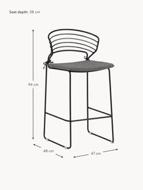 Tabouret de bar en métal Milano, Noir, gris, larg. 47 x haut. 94 cm