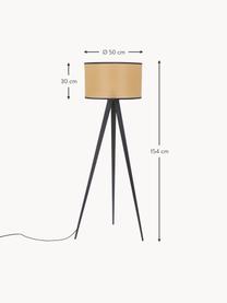 Tripod vloerlamp Vienna van Weens vlechtwerk, Lampenkap: kunststof, Lampvoet: gepoedercoat metaal, Zwart, lichtbruin, H 154cm