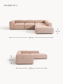 Sofa modułowa XL z mieszanki lnu Lennon, Tapicerka: 50% wiskoza, 25% len, 15%, Nogi: tworzywo sztuczne Ten pro, Rdzwoczerwona mieszanka lnu, S 329 x G 269 cm, lewostronna