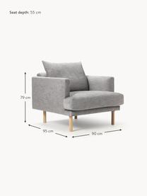 Sillón Adrian, Tapizado: 47% viscosa, 23% algodón,, Estructura: madera contrachapada, Patas: madera de roble barnizada, Tejido gris, An 90 x F 95 cm