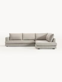 Sofa narożna Tribeca, Tapicerka: 100% poliester Dzięki tka, Stelaż: lite drewno sosnowe, Nogi: lite drewno bukowe, lakie, Jasnoszara tkanina, S 315 x G 228 cm, lewostronna