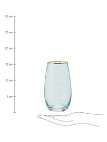 Bicchiere acqua con bordo dorato Chloe 4 pz, Vetro, Azzurro, Ø 9 x Alt. 16 cm